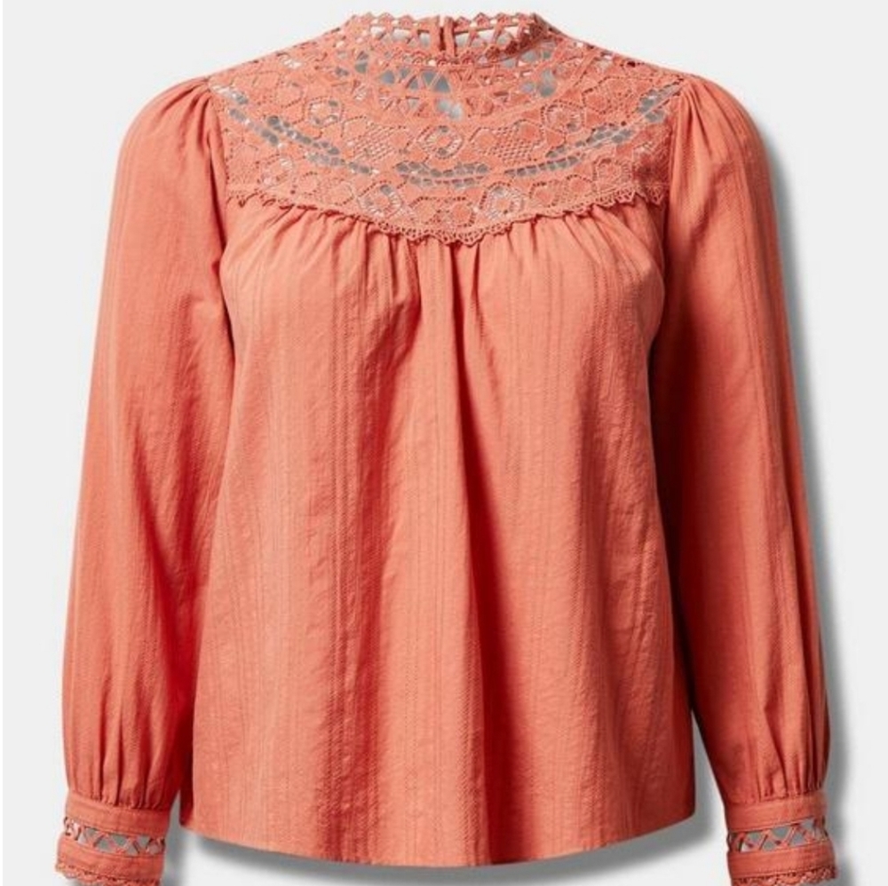 Torrid Apricot Cotton/Lace Blouse NWT